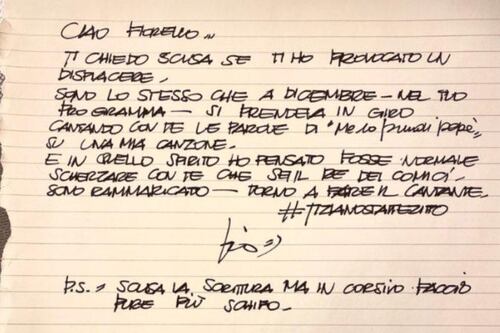 Tiziano Ferro chiede scusa a Fiorello. E spunta il bigliettino nel camerino