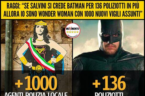 Raggi replica a Salvini: se lui è Batman io sono Wonder Woman