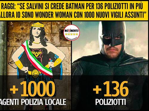 Raggi replica a Salvini: se lui è Batman io sono Wonder Woman
