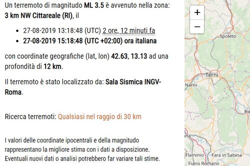 Terremoto tra Rieti e Amatrice, scossa da 3.5 preceduta da un boato