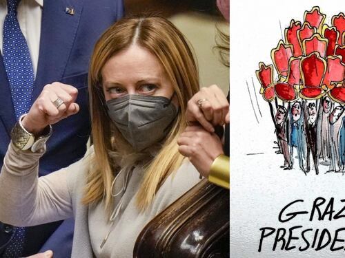 Mattarella bis, la vignetta della Meloni inchioda tutti: sono solo attaccati alle poltrone