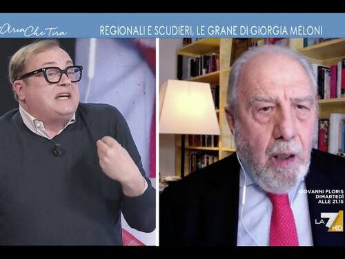 L’Aria che Tira, scontro epico tra Cerno e Caprarica: Merlino resta inerme, lite furibonda