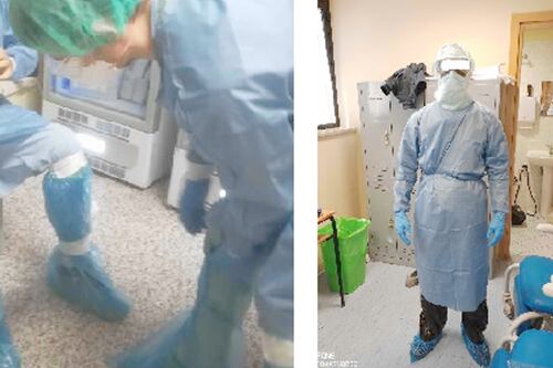 Ospedale Vannini, buste dell'immondizia e cerotti per proteggersi dal coronavirus