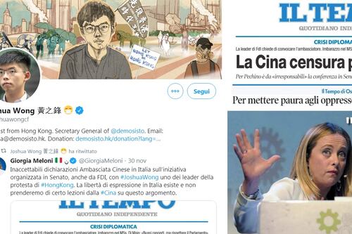 Scontro Italia-Cina, Joshua Wong con Il Tempo e Giorgia Meloni