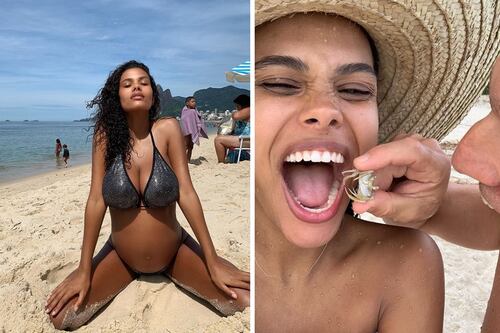 Scatti sexy col pancione: Tina Kunakey e Vincent Cassel in dolce attesa