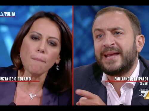 PiazzaPulita, botte da orbi Fittipaldi-De Girolamo: “Non l’hai mai fatto in vita tua”, “Maschilista!”