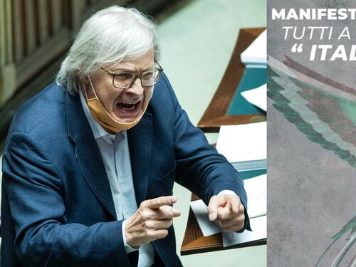 I No Mask scendono in piazza a Roma ma Sgarbi li bastona: mai con loro