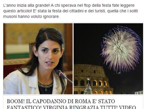 La gaffe di Beppe Grillo: celebra il Capodanno di Virginia Raggi ma la foto è dei fuochi di Ignazio Marino