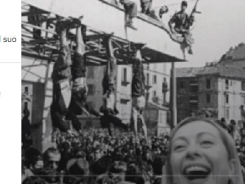 Giorgia Meloni a piazzale Loreto: il fotomontaggio choc del consigliere Pd