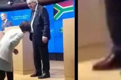 Juncker con le scarpe spaiate in conferenza. Ma è una bufala