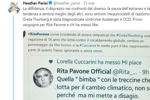 Rissa social! Heather Parisi e Rita Pavone litigano per Greta
