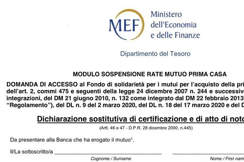 Ecco il nuovo modulo per chiedere la sospensione del mutuo. Chi ne ha diritto