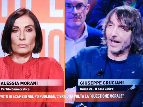 Dritto e Rovescio, Cruciani a valanga sul Pd: "Insopportabile", scontro con Morani su Bari